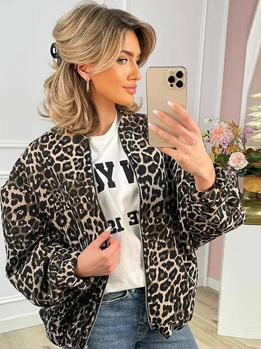 Women’s Leopard Zipper Bomber Jacket